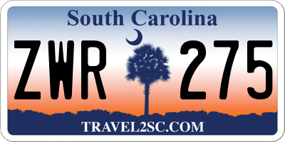 SC license plate ZWR275