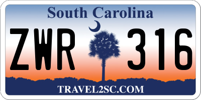 SC license plate ZWR316