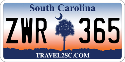 SC license plate ZWR365