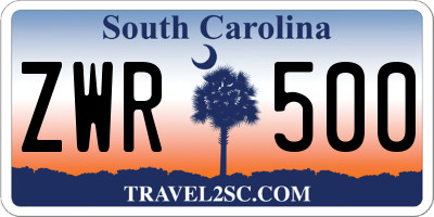 SC license plate ZWR500