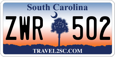 SC license plate ZWR502