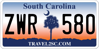 SC license plate ZWR580