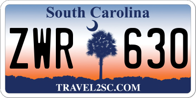 SC license plate ZWR630