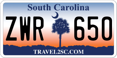 SC license plate ZWR650