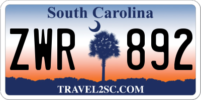 SC license plate ZWR892