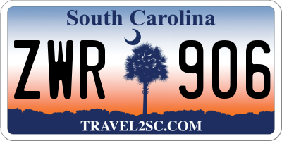 SC license plate ZWR906