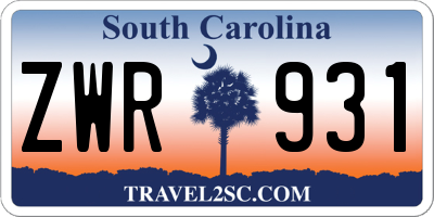 SC license plate ZWR931