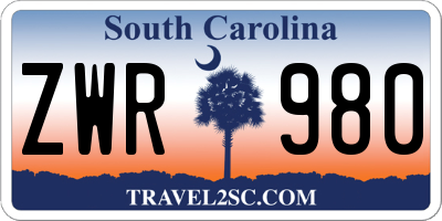 SC license plate ZWR980