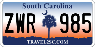 SC license plate ZWR985