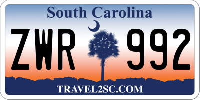 SC license plate ZWR992