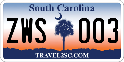 SC license plate ZWS003
