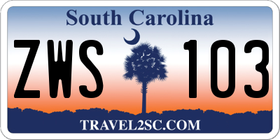 SC license plate ZWS103