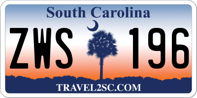 SC license plate ZWS196