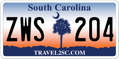 SC license plate ZWS204