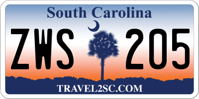 SC license plate ZWS205