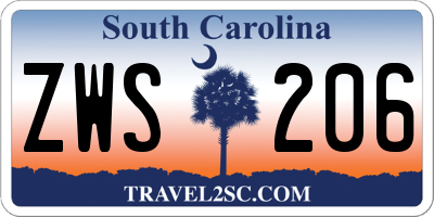 SC license plate ZWS206