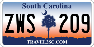 SC license plate ZWS209