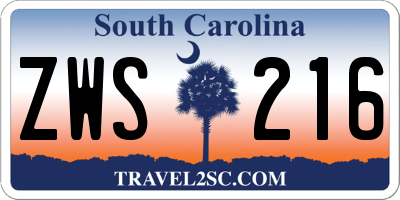 SC license plate ZWS216