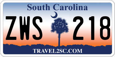 SC license plate ZWS218