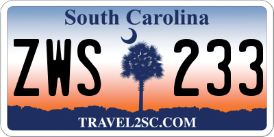 SC license plate ZWS233