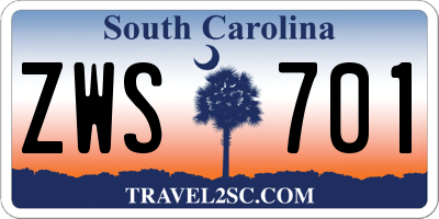 SC license plate ZWS701