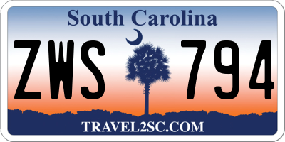 SC license plate ZWS794