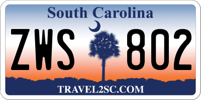 SC license plate ZWS802