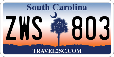 SC license plate ZWS803