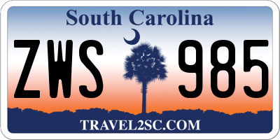 SC license plate ZWS985
