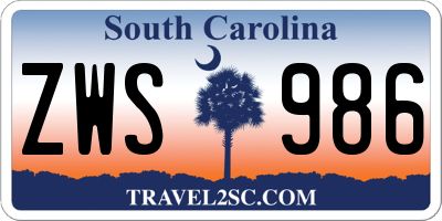 SC license plate ZWS986