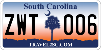 SC license plate ZWT006