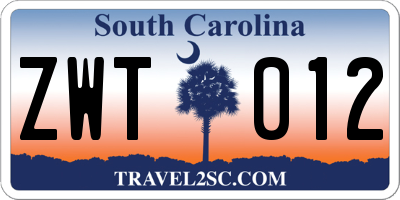 SC license plate ZWT012