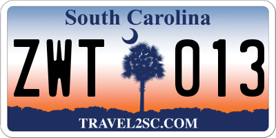 SC license plate ZWT013