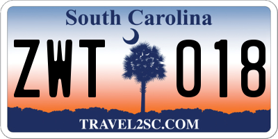 SC license plate ZWT018