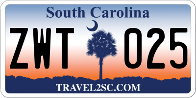 SC license plate ZWT025