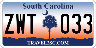 SC license plate ZWT033