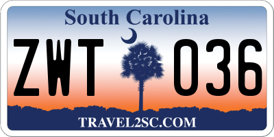SC license plate ZWT036