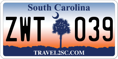 SC license plate ZWT039