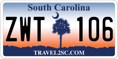 SC license plate ZWT106