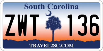 SC license plate ZWT136