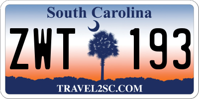 SC license plate ZWT193