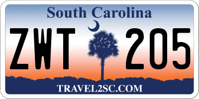 SC license plate ZWT205