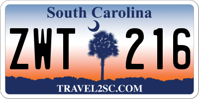 SC license plate ZWT216