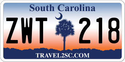 SC license plate ZWT218