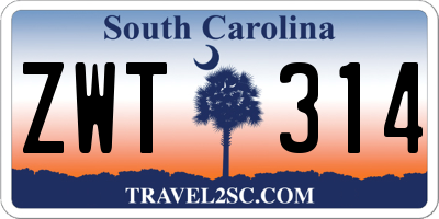 SC license plate ZWT314
