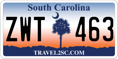 SC license plate ZWT463