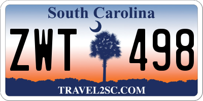 SC license plate ZWT498
