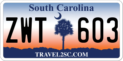 SC license plate ZWT603