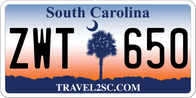 SC license plate ZWT650