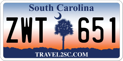 SC license plate ZWT651